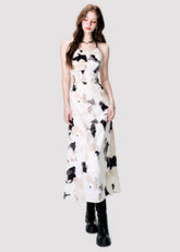 Ink Print Halter Backless Dress